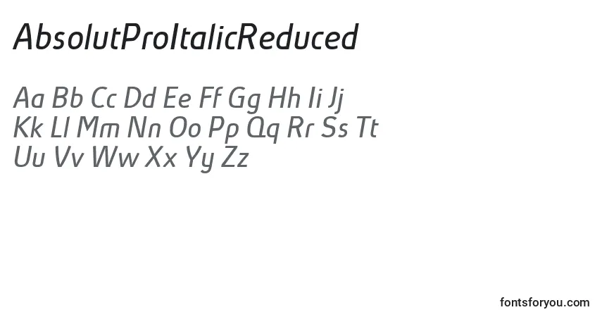 Schriftart AbsolutProItalicReduced (81470) – Alphabet, Zahlen, spezielle Symbole