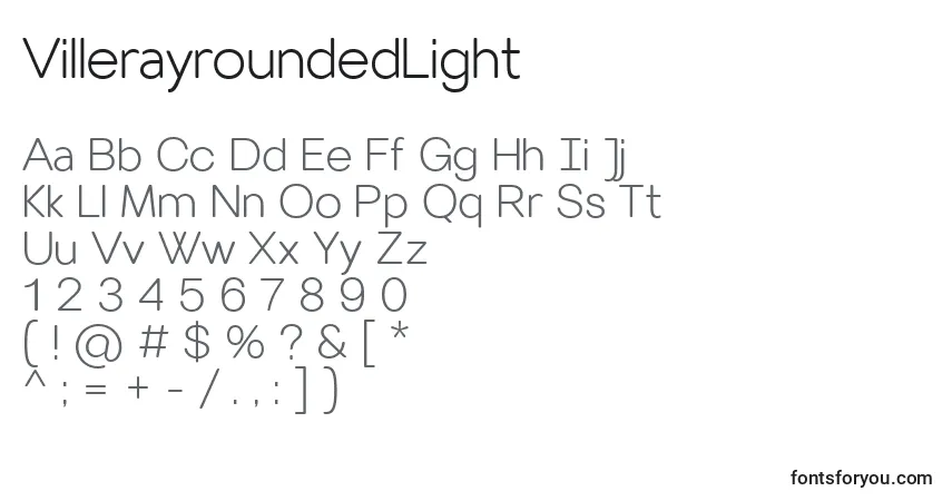 A fonte VillerayroundedLight – alfabeto, números, caracteres especiais