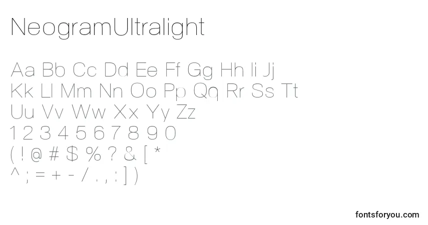 Czcionka NeogramUltralight – alfabet, cyfry, specjalne znaki