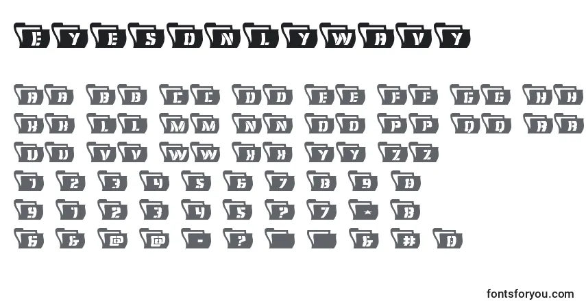 Schriftart Eyesonlywavy – Alphabet, Zahlen, spezielle Symbole