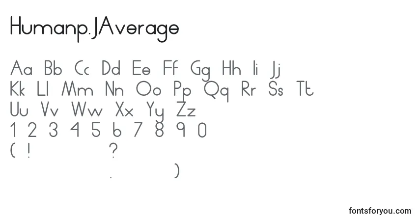 A fonte Humanp.JAverage – alfabeto, números, caracteres especiais