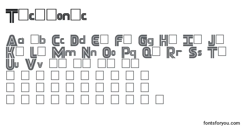 A fonte Techtonic – alfabeto, números, caracteres especiais