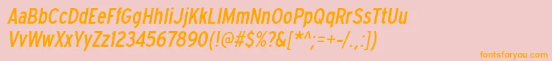 フォントExpresswaycdItalic – オレンジの文字がピンクの背景にあります。