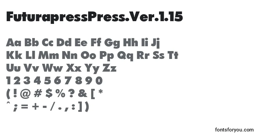Czcionka FuturapressPress.Ver.1.15 – alfabet, cyfry, specjalne znaki