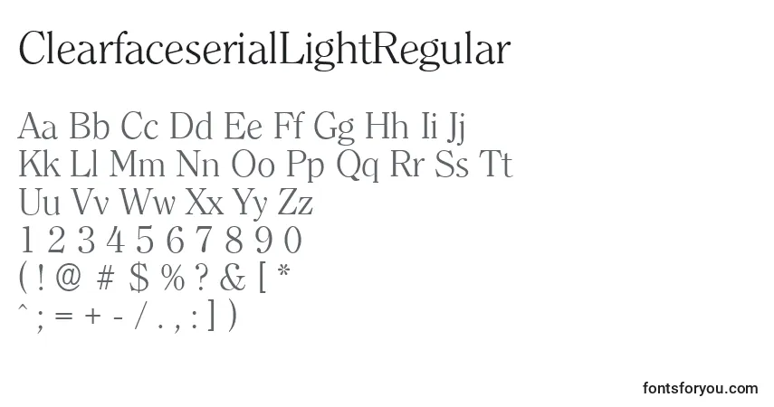A fonte ClearfaceserialLightRegular – alfabeto, números, caracteres especiais
