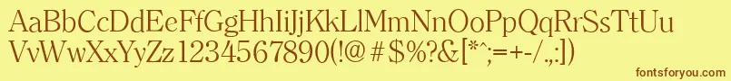 Fonte ClearfaceserialLightRegular – fontes marrons em um fundo amarelo