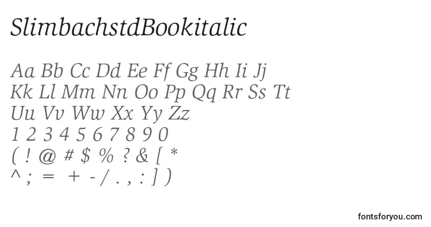 Шрифт SlimbachstdBookitalic – алфавит, цифры, специальные символы