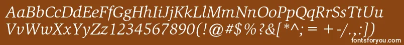 SlimbachstdBookitalic-fontti – valkoiset fontit ruskealla taustalla