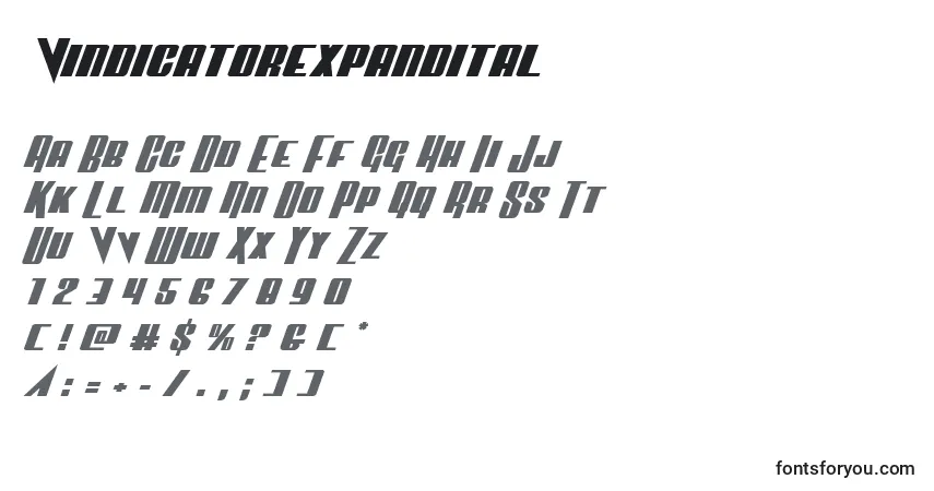 Schriftart Vindicatorexpandital – Alphabet, Zahlen, spezielle Symbole