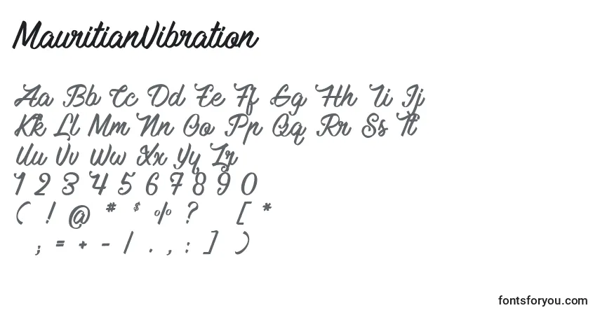 Schriftart MauritianVibration – Alphabet, Zahlen, spezielle Symbole