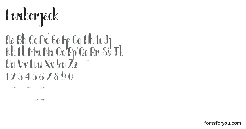 Schriftart Lumberjack – Alphabet, Zahlen, spezielle Symbole