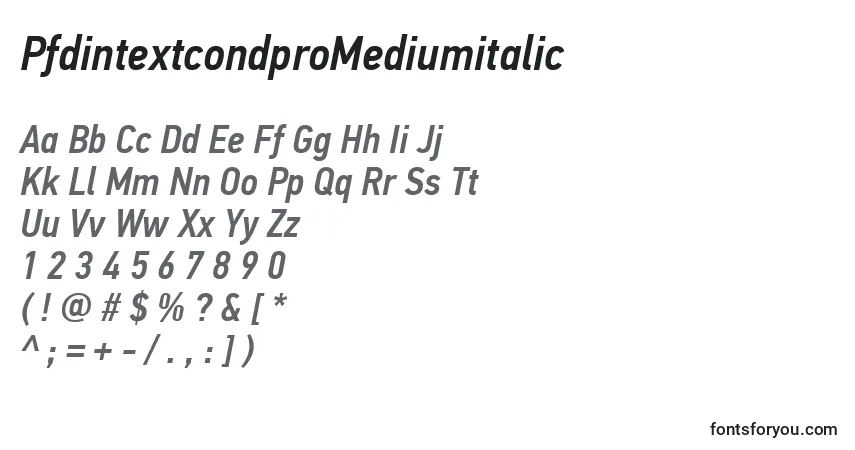 Czcionka PfdintextcondproMediumitalic – alfabet, cyfry, specjalne znaki