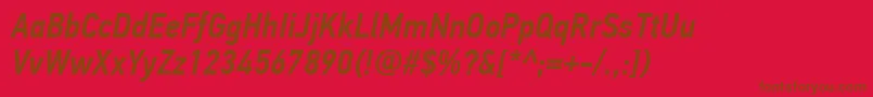 Fonte PfdintextcondproMediumitalic – fontes marrons em um fundo vermelho