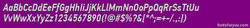 Fonte PfdintextcondproMediumitalic – fontes verdes em um fundo violeta
