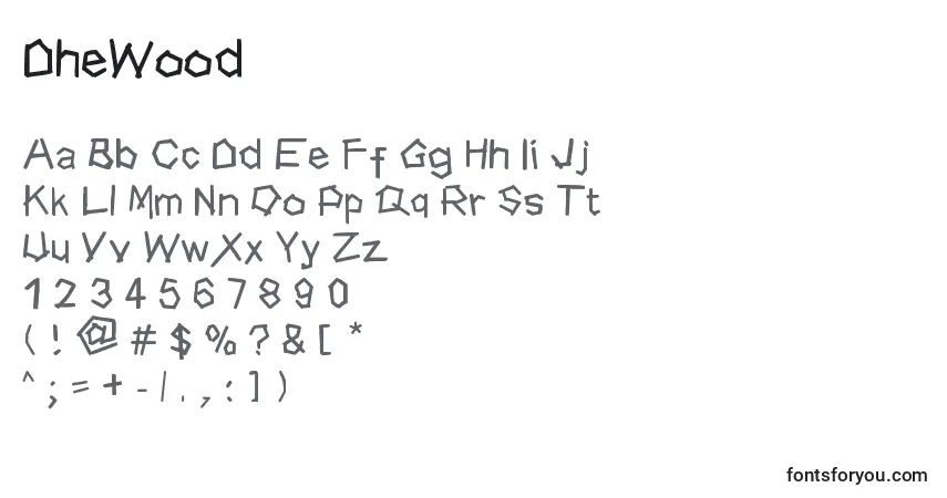 A fonte DheWood – alfabeto, números, caracteres especiais