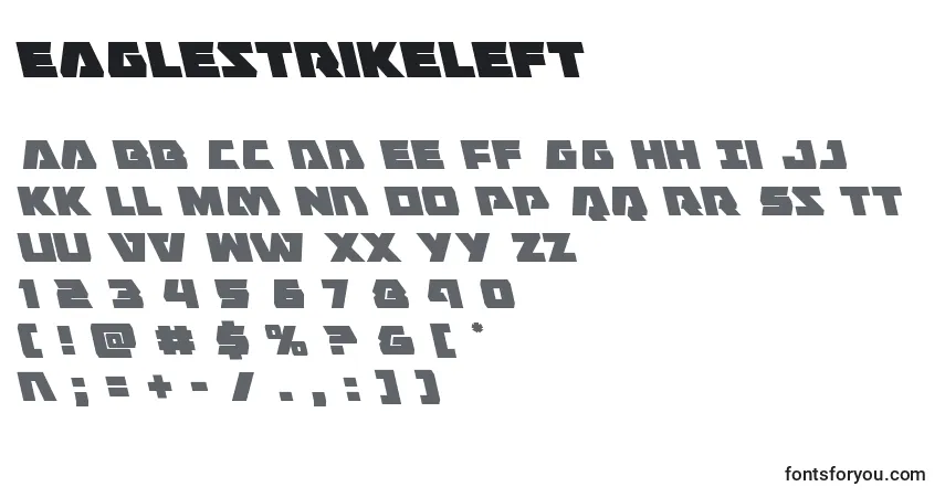 A fonte Eaglestrikeleft – alfabeto, números, caracteres especiais