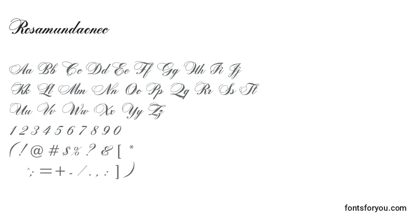 Schriftart Rosamundaonec – Alphabet, Zahlen, spezielle Symbole