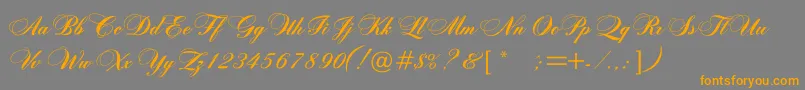 フォントRosamundaonec – オレンジの文字は灰色の背景にあります。