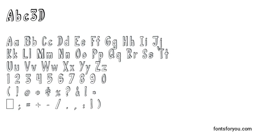 A fonte Abc3D – alfabeto, números, caracteres especiais