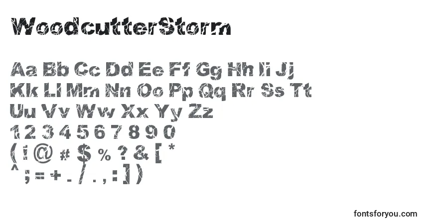 WoodcutterStorm Font – alphabet, numbers, special characters