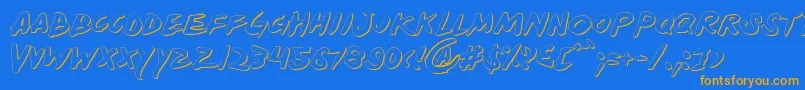 フォントYellows – オレンジ色の文字が青い背景にあります。