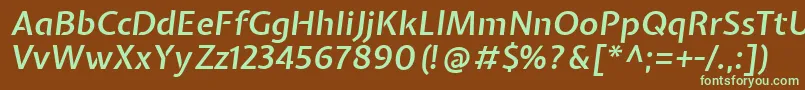 フォントExpletussansSemibolditalic – 緑色の文字が茶色の背景にあります。