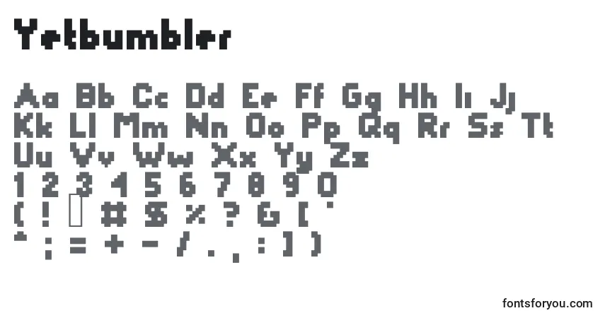 Czcionka Yetbumbler – alfabet, cyfry, specjalne znaki
