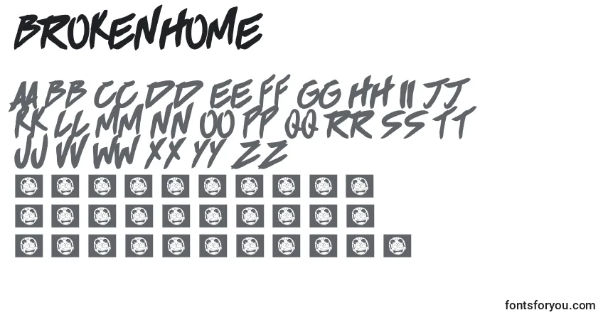 A fonte Brokenhome (81554) – alfabeto, números, caracteres especiais