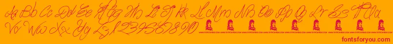 TheWaddys-Schriftart – Rote Schriften auf orangefarbenem Hintergrund