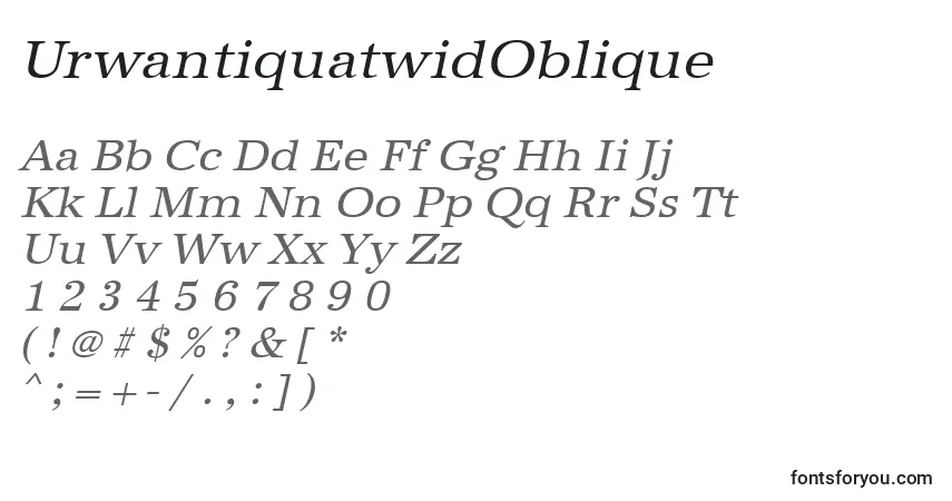 Czcionka UrwantiquatwidOblique – alfabet, cyfry, specjalne znaki