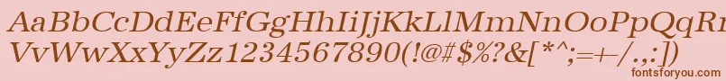 フォントUrwantiquatwidOblique – ピンクの背景に茶色のフォント