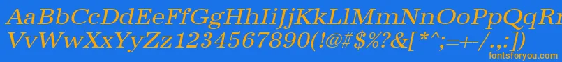 フォントUrwantiquatwidOblique – オレンジ色の文字が青い背景にあります。