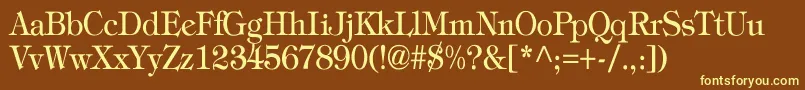 TiffanyNormalTh-fontti – keltaiset fontit ruskealla taustalla