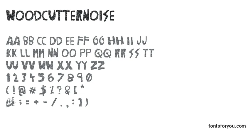 Schriftart WoodcutterNoise – Alphabet, Zahlen, spezielle Symbole