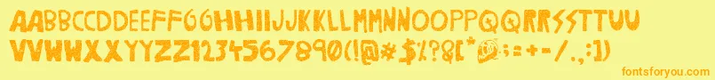 Więcej informacji o czcionce WoodcutterNoise Czcionka WoodcutterNoise – pomarańczowe czcionki na żółtym tle