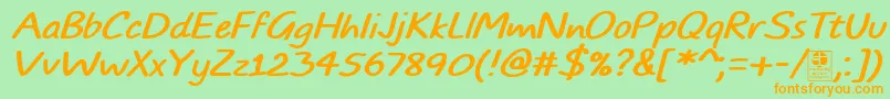 フォントTypoComicsItalicDemo – オレンジの文字が緑の背景にあります。