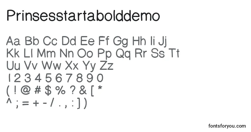 Czcionka Prinsesstartabolddemo – alfabet, cyfry, specjalne znaki