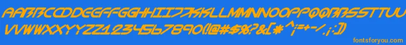 フォントBiometricItalic – オレンジ色の文字が青い背景にあります。