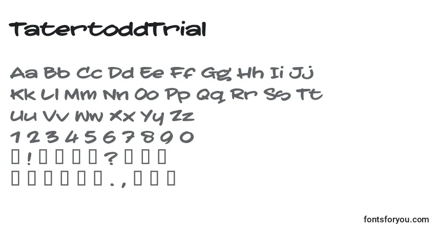 Czcionka TatertoddTrial (81575) – alfabet, cyfry, specjalne znaki