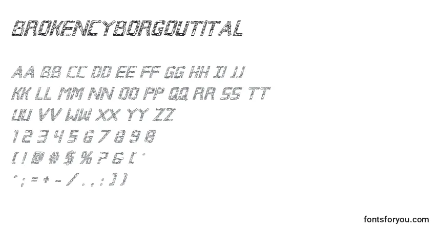 A fonte Brokencyborgoutital – alfabeto, números, caracteres especiais