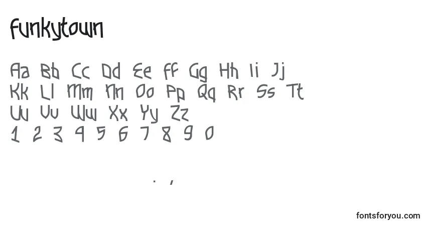 Schriftart Funkytown – Alphabet, Zahlen, spezielle Symbole