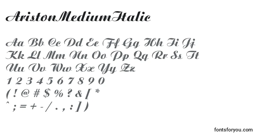 Fuente AristonMediumItalic - alfabeto, números, caracteres especiales