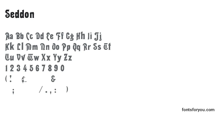 A fonte Seddon – alfabeto, números, caracteres especiais