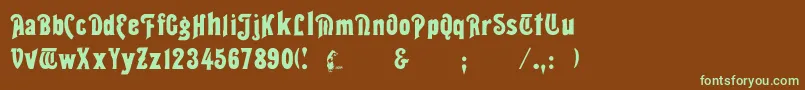フォントSeddon – 緑色の文字が茶色の背景にあります。