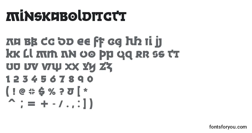Шрифт MinskaBoldItcTt – алфавит, цифры, специальные символы