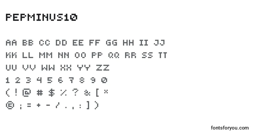 Czcionka Pepminus10 – alfabet, cyfry, specjalne znaki