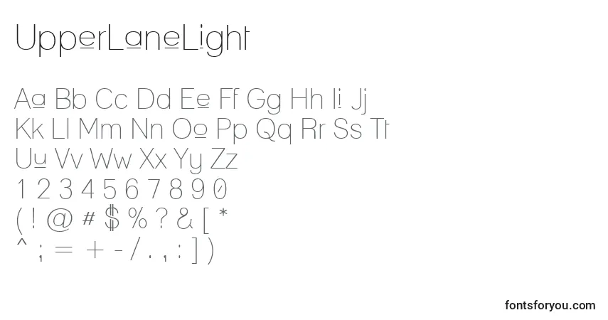 Czcionka UpperLaneLight – alfabet, cyfry, specjalne znaki