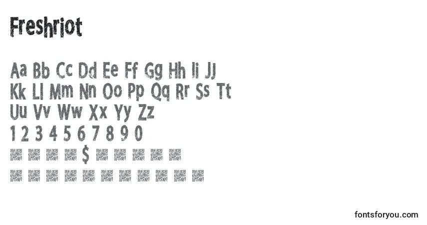 Czcionka Freshriot – alfabet, cyfry, specjalne znaki