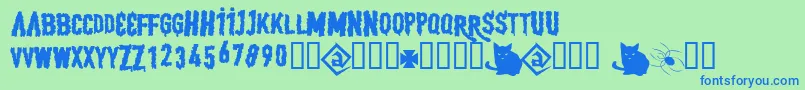 フォントBjRevolta – 青い文字は緑の背景です。