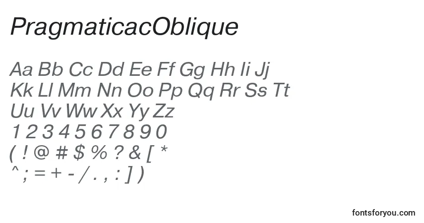 Schriftart PragmaticacOblique – Alphabet, Zahlen, spezielle Symbole